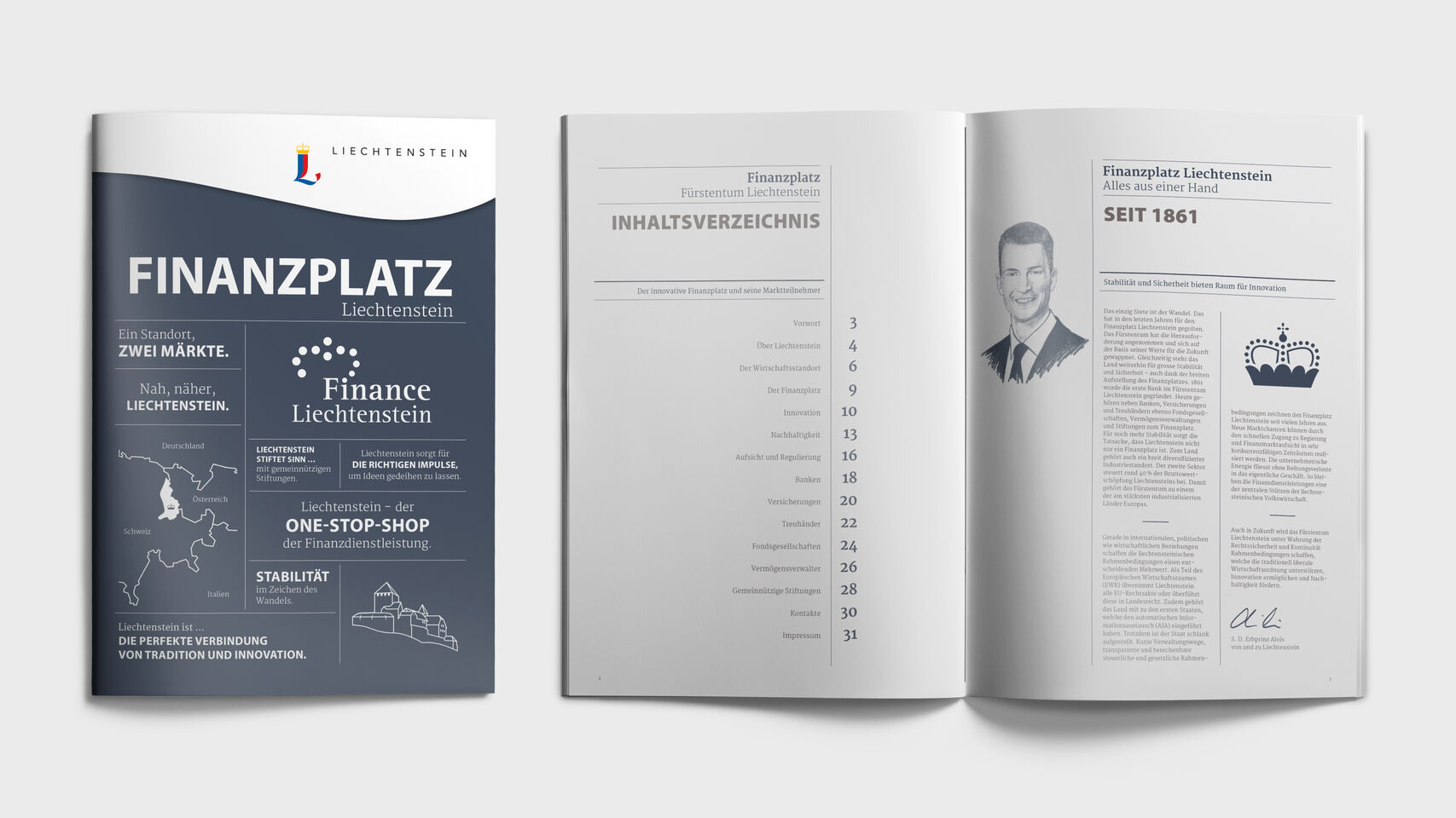 Liechtenstein Marketing – Broschüre Finanzplatz – Front