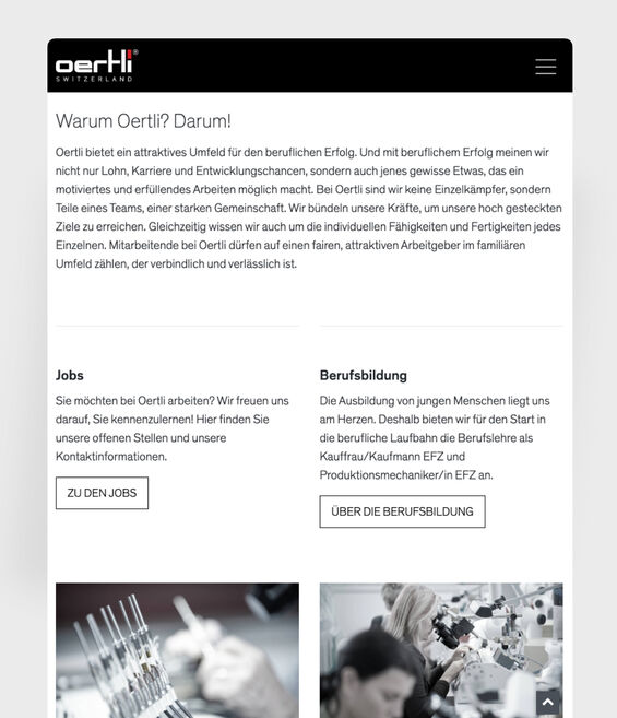 Oertli - Webseite Ipad