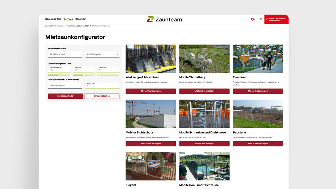 Zaunteam Franchise AG – Mietzaun Konfigurator Franchise Website